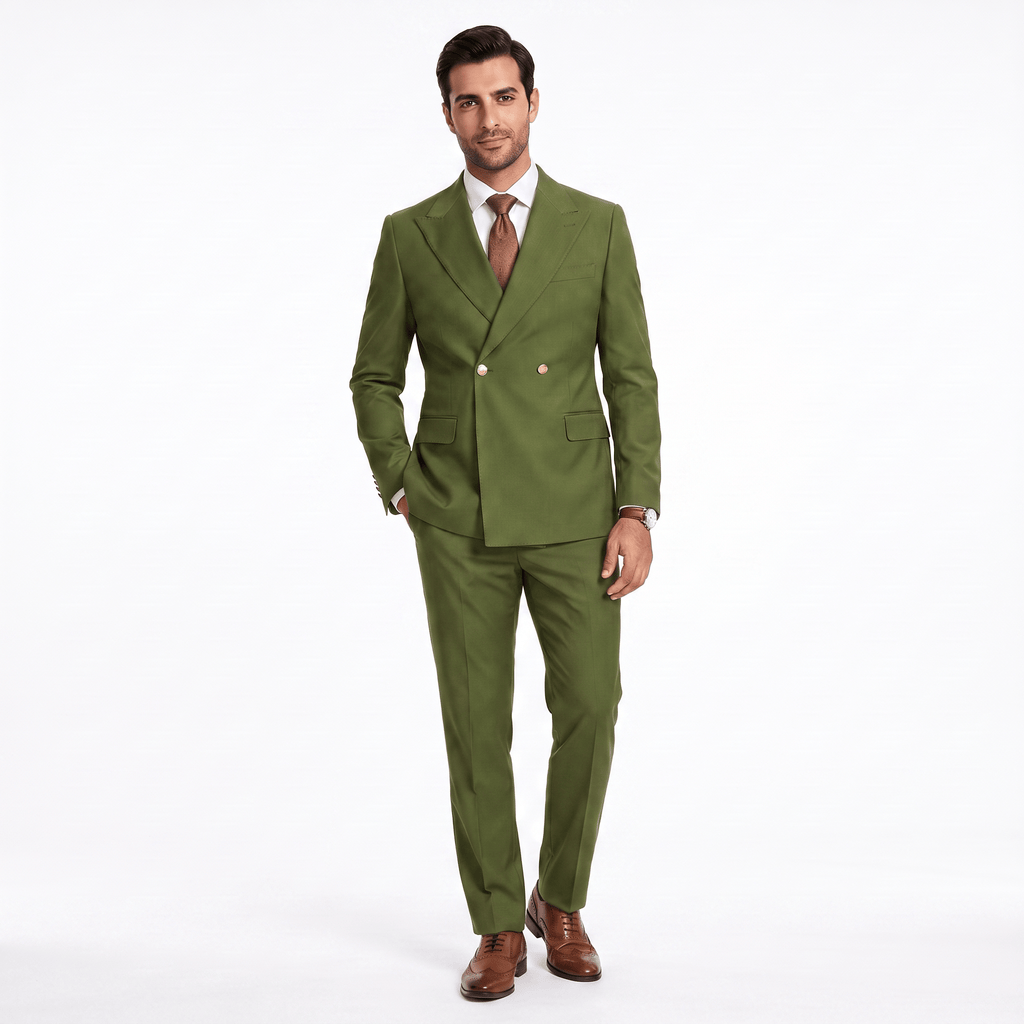 Tiavllya Tiavllya Fashion 2 Pieces Men‘’s Suit Double Breasted Flat Peak Lapel Tuxedos (Blazer+Pants)