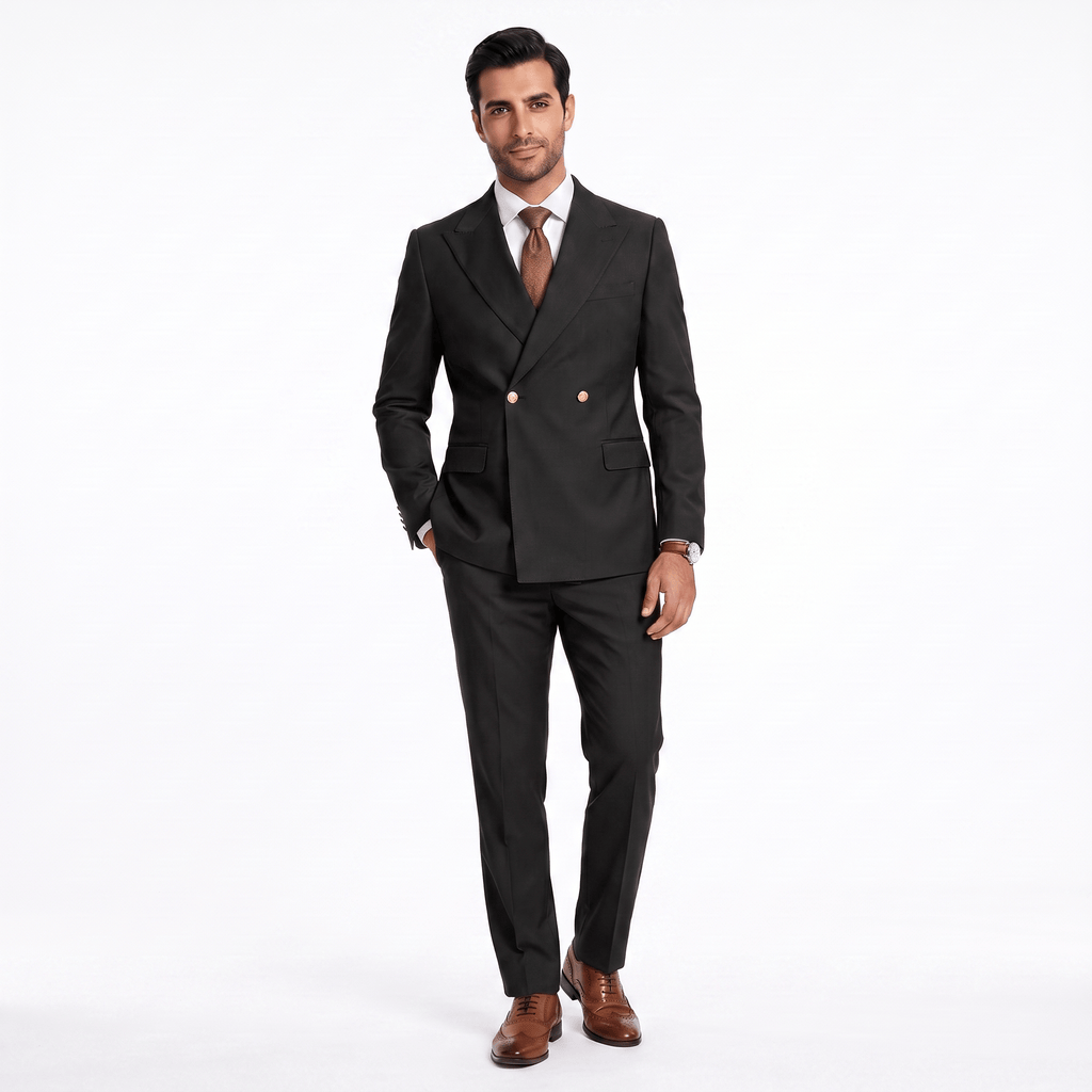 Tiavllya Tiavllya Fashion 2 Pieces Men‘’s Suit Double Breasted Flat Peak Lapel Tuxedos (Blazer+Pants)