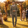 Tiavllya Tiavllya Fashion 2 Pieces Men‘’s Suit Double Breasted Flat Peak Lapel Tuxedos (Blazer+Pants)