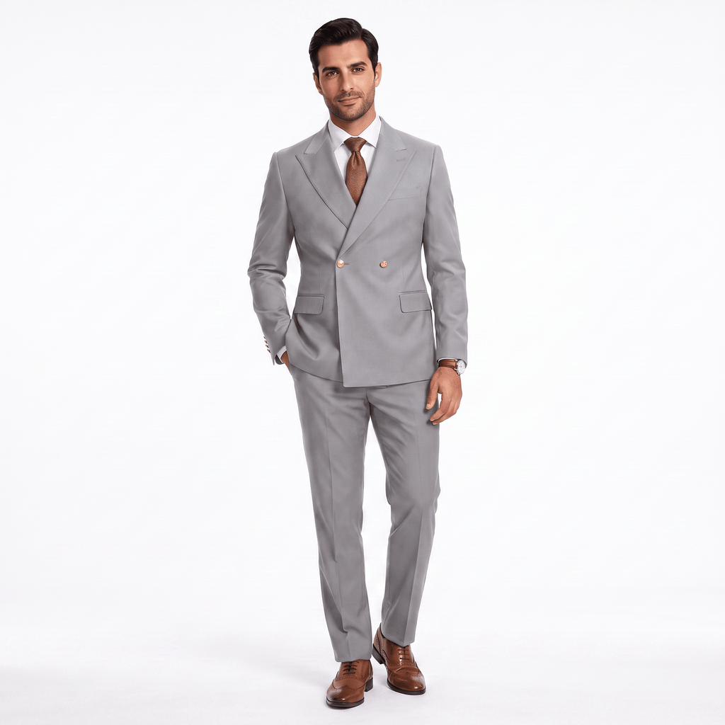 Tiavllya Tiavllya Fashion 2 Pieces Men‘’s Suit Double Breasted Flat Peak Lapel Tuxedos (Blazer+Pants)