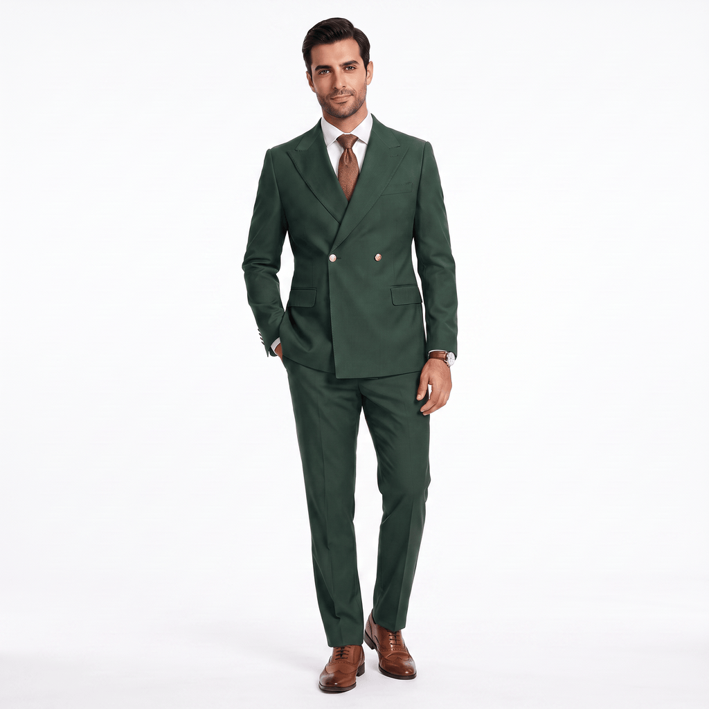 Tiavllya Tiavllya Fashion 2 Pieces Men‘’s Suit Double Breasted Flat Peak Lapel Tuxedos (Blazer+Pants)
