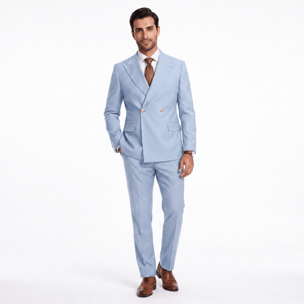 Tiavllya Tiavllya Fashion 2 Pieces Men‘’s Suit Double Breasted Flat Peak Lapel Tuxedos (Blazer+Pants)