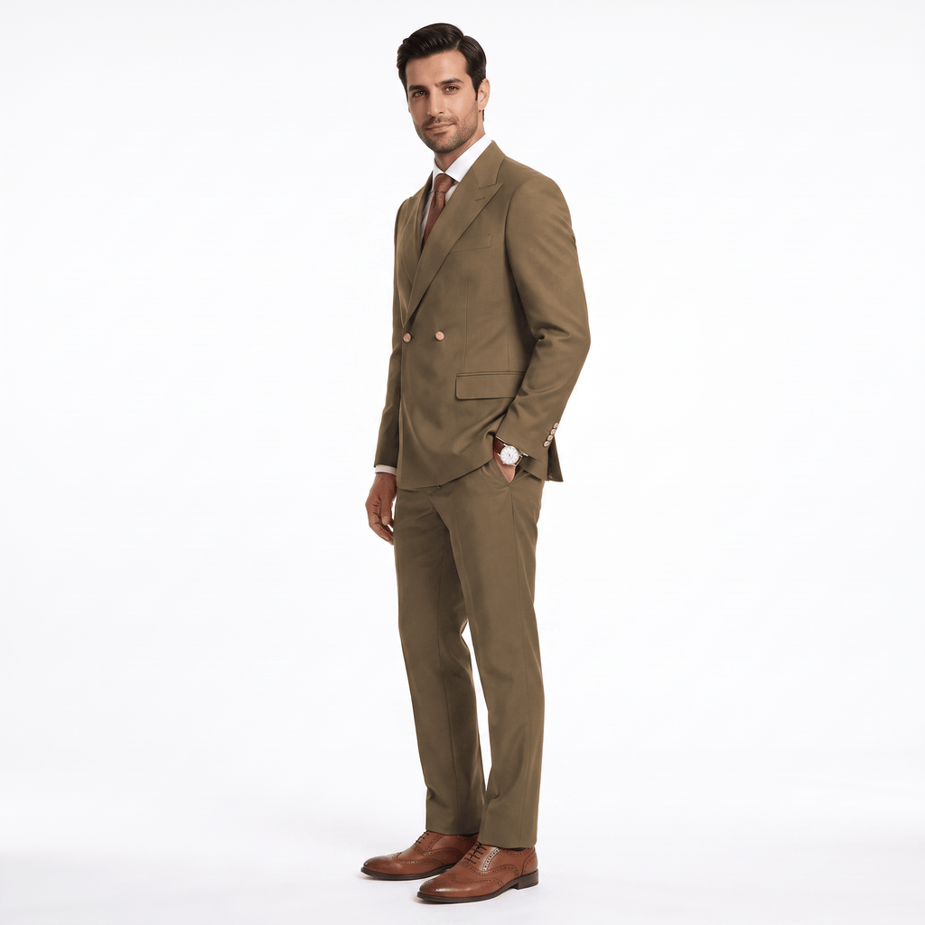 Tiavllya Tiavllya Fashion 2 Pieces Men‘’s Suit Double Breasted Flat Peak Lapel Tuxedos (Blazer+Pants)