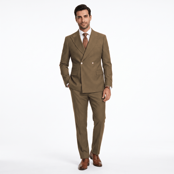 Tiavllya Tiavllya Fashion 2 Pieces Men‘’s Suit Double Breasted Flat Peak Lapel Tuxedos (Blazer+Pants)