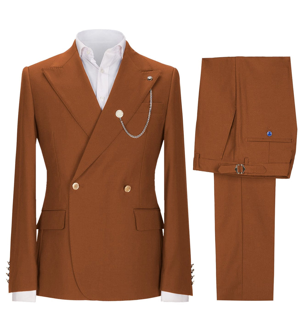 Tiavllya Tiavllya Fashion 2 Pieces Mens Suit Double Breasted Flat Peak Lapel Tuxedos (Blazer+Pants)