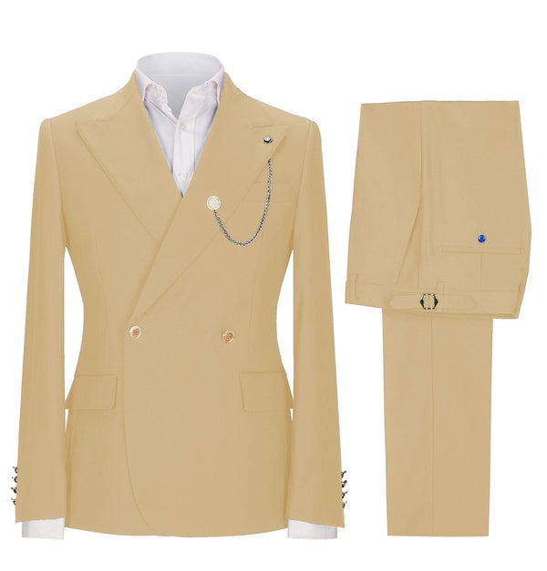 Tiavllya Tiavllya Fashion 2 Pieces Mens Suit Double Breasted Flat Peak Lapel Tuxedos (Blazer+Pants)