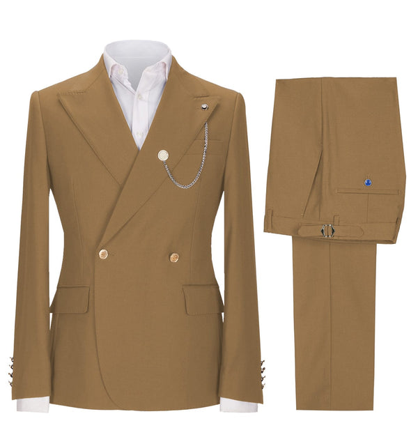 Tiavllya Tiavllya Fashion 2 Pieces Mens Suit Double Breasted Flat Peak Lapel Tuxedos (Blazer+Pants)