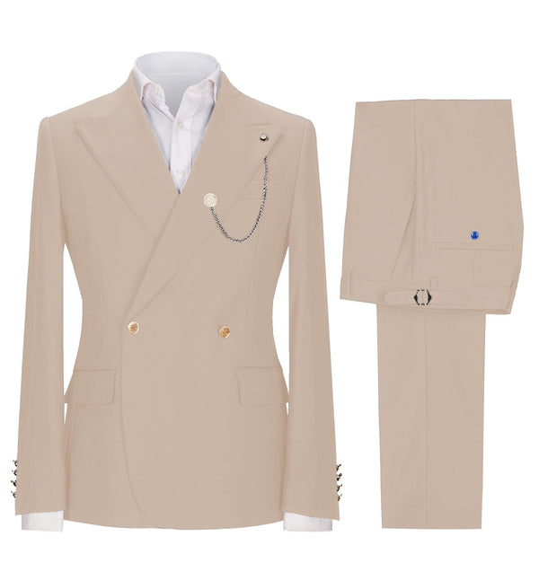 Tiavllya Tiavllya Fashion 2 Pieces Mens Suit Double Breasted Flat Peak Lapel Tuxedos (Blazer+Pants)