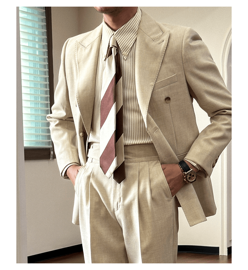 Tiavllya Tiavllya Fashion 2 Pieces Mens Suit Flat Peak Lapel Double Breasted Tuxedos For Wedding (Blazer+Pants)