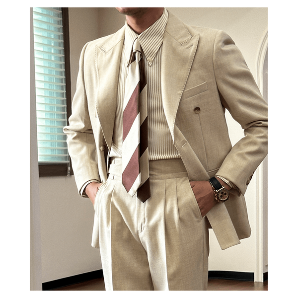 Tiavllya Tiavllya Fashion 2 Pieces Mens Suit Flat Peak Lapel Double Breasted Tuxedos For Wedding (Blazer+Pants)