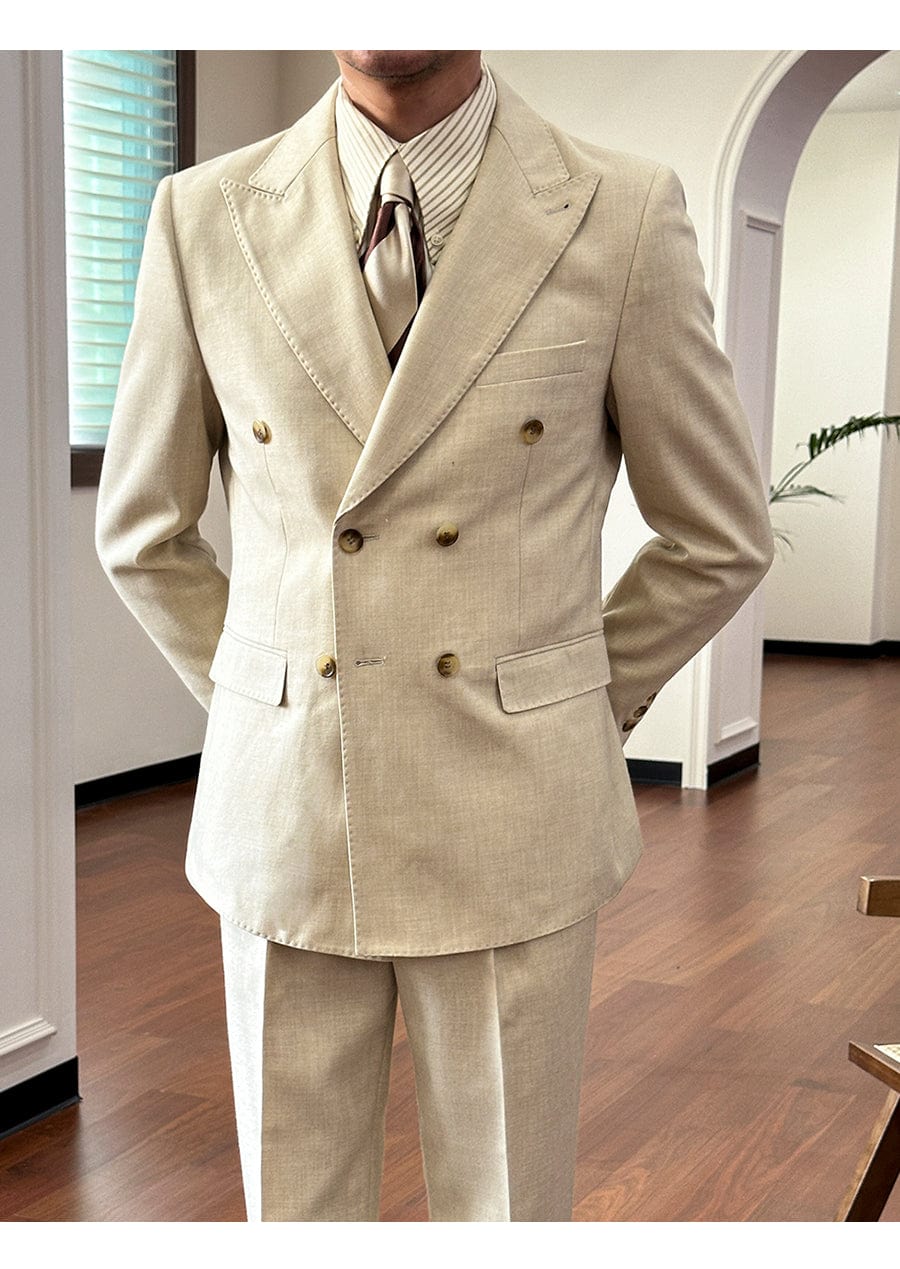 Tiavllya Tiavllya Fashion 2 Pieces Mens Suit Flat Peak Lapel Double Breasted Tuxedos For Wedding (Blazer+Pants)