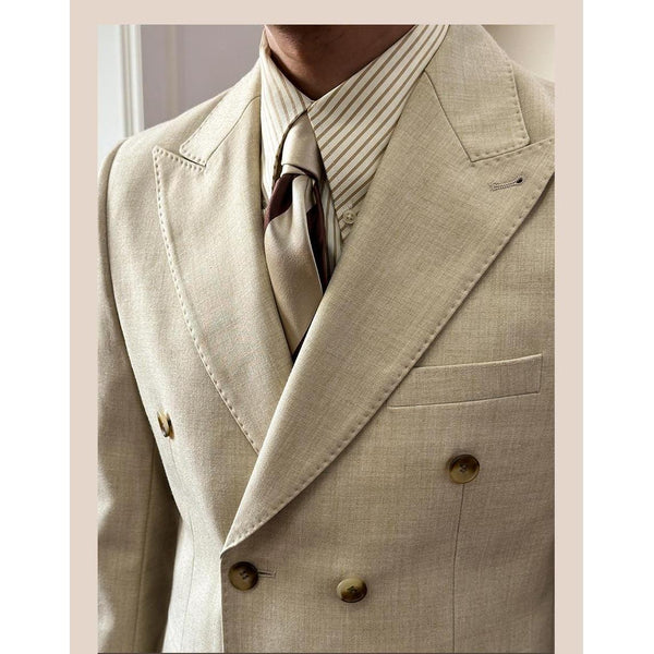 Tiavllya Tiavllya Fashion 2 Pieces Mens Suit Flat Peak Lapel Double Breasted Tuxedos For Wedding (Blazer+Pants)