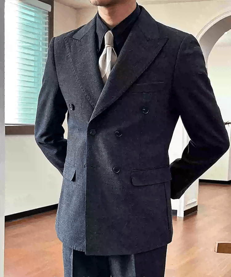 Tiavllya Tiavllya Fashion 2 Pieces Mens Suit Flat Peak Lapel Double Breasted Tuxedos For Wedding (Blazer+Pants)