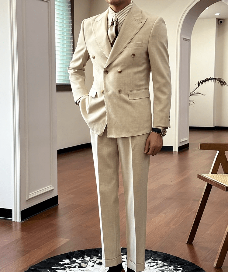 Tiavllya Tiavllya Fashion 2 Pieces Mens Suit Flat Peak Lapel Double Breasted Tuxedos For Wedding (Blazer+Pants)