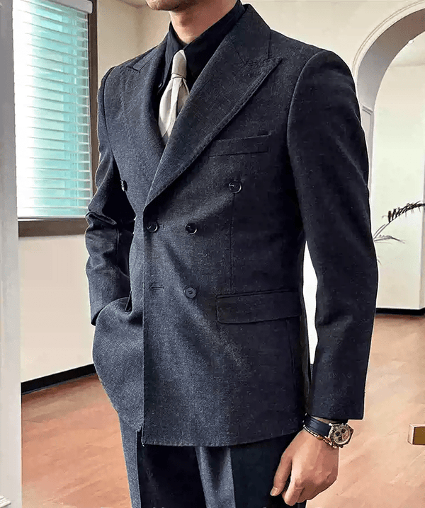 Tiavllya Tiavllya Fashion 2 Pieces Mens Suit Flat Peak Lapel Double Breasted Tuxedos For Wedding (Blazer+Pants)