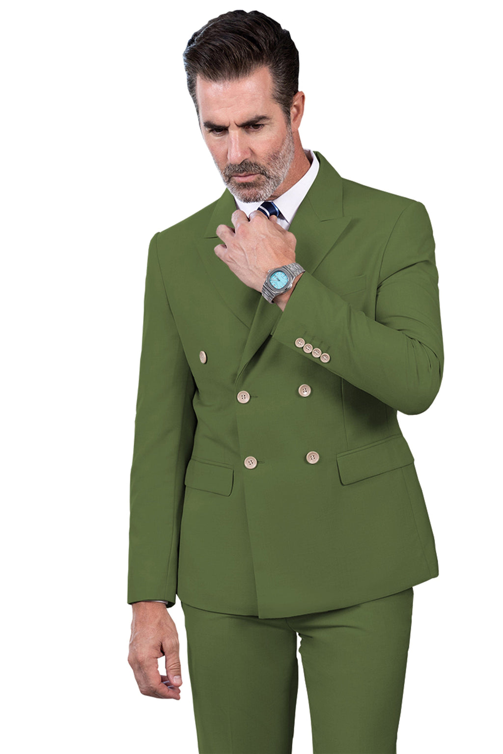 Tiavllya Tiavllya Fashion 2 Pieces Mens Suit Flat Peak Lapel Double Breasted Tuxedos For Wedding (Blazer+Pants)