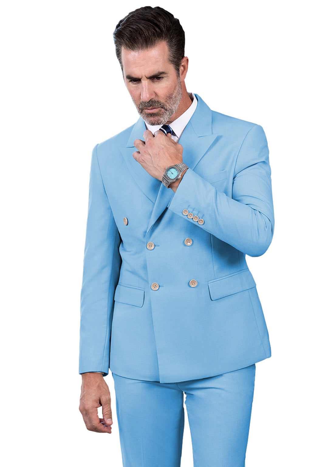 Tiavllya Tiavllya Fashion 2 Pieces Mens Suit Flat Peak Lapel Double Breasted Tuxedos For Wedding (Blazer+Pants)