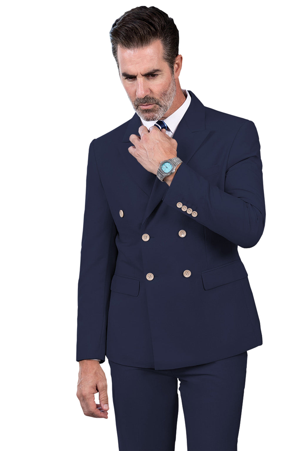 Tiavllya Tiavllya Fashion 2 Pieces Mens Suit Flat Peak Lapel Double Breasted Tuxedos For Wedding (Blazer+Pants)