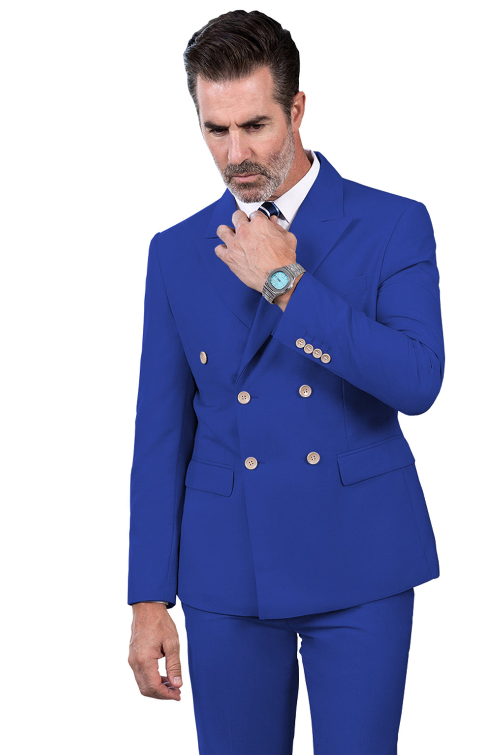 Tiavllya Tiavllya Fashion 2 Pieces Mens Suit Flat Peak Lapel Double Breasted Tuxedos For Wedding (Blazer+Pants)