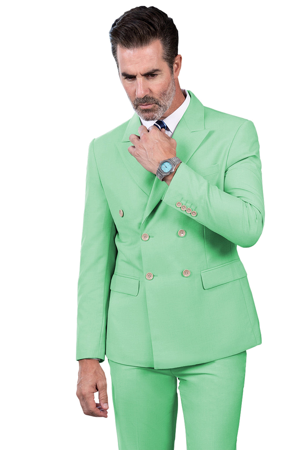 Tiavllya Tiavllya Fashion 2 Pieces Mens Suit Flat Peak Lapel Double Breasted Tuxedos For Wedding (Blazer+Pants)