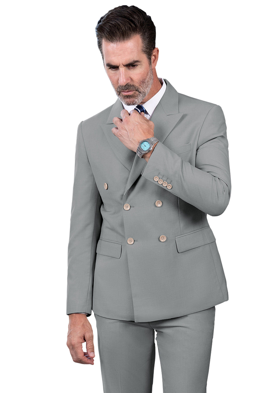 Tiavllya Tiavllya Fashion 2 Pieces Mens Suit Flat Peak Lapel Double Breasted Tuxedos For Wedding (Blazer+Pants)