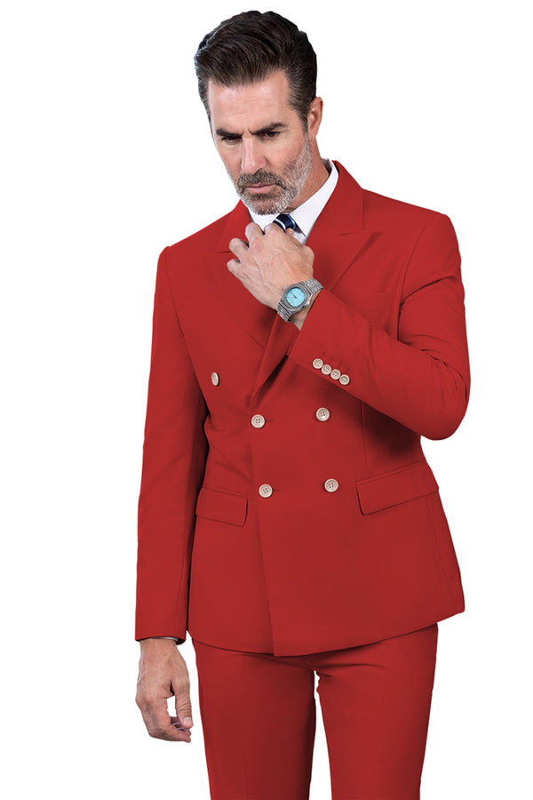 Tiavllya Tiavllya Fashion 2 Pieces Mens Suit Flat Peak Lapel Double Breasted Tuxedos For Wedding (Blazer+Pants)