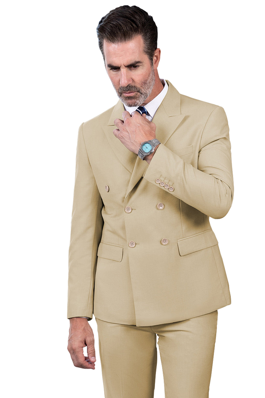 Tiavllya Tiavllya Fashion 2 Pieces Mens Suit Flat Peak Lapel Double Breasted Tuxedos For Wedding (Blazer+Pants)