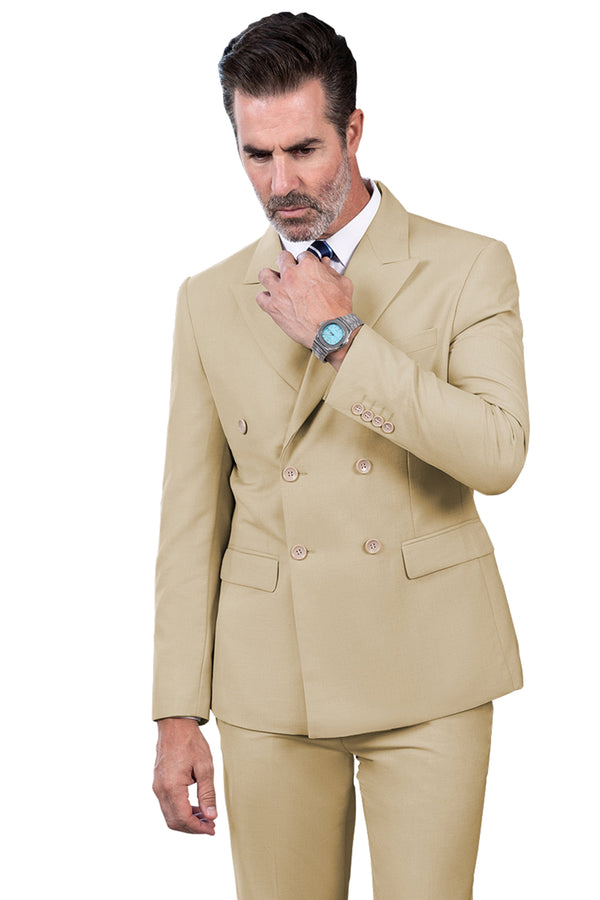 Tiavllya Tiavllya Fashion 2 Pieces Mens Suit Flat Peak Lapel Double Breasted Tuxedos For Wedding (Blazer+Pants)