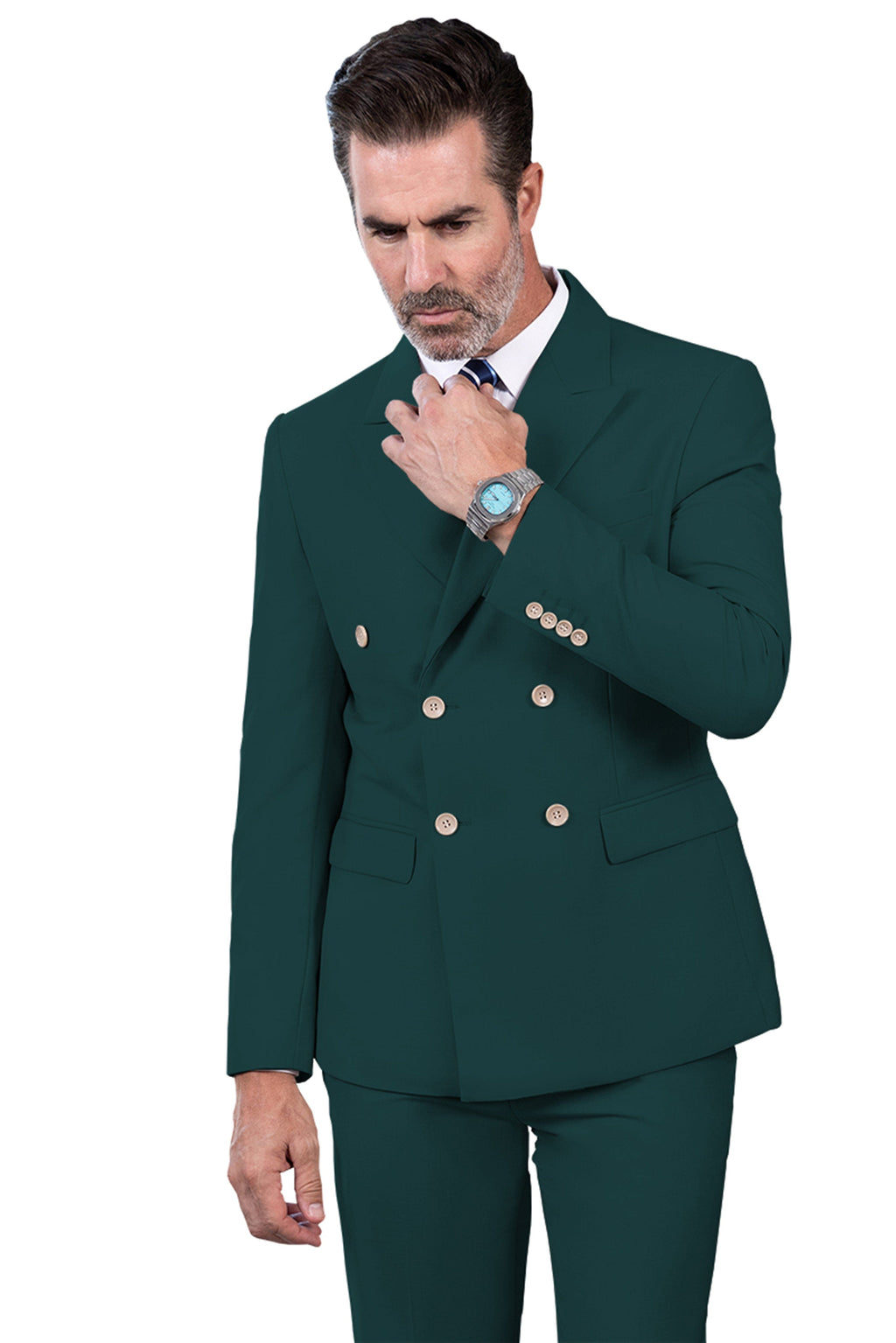 Tiavllya Tiavllya Fashion 2 Pieces Mens Suit Flat Peak Lapel Double Breasted Tuxedos For Wedding (Blazer+Pants)