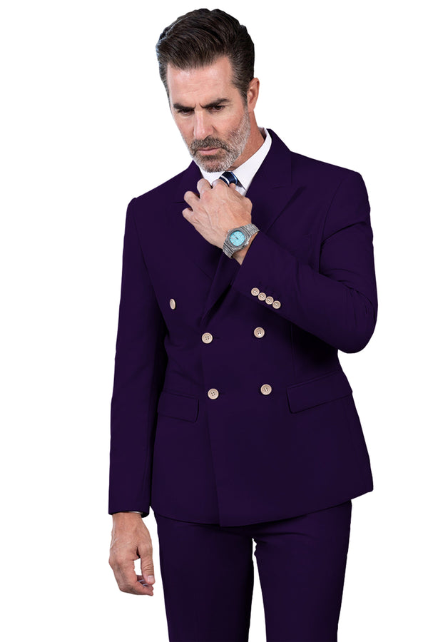 Tiavllya Tiavllya Fashion 2 Pieces Mens Suit Flat Peak Lapel Double Breasted Tuxedos For Wedding (Blazer+Pants)