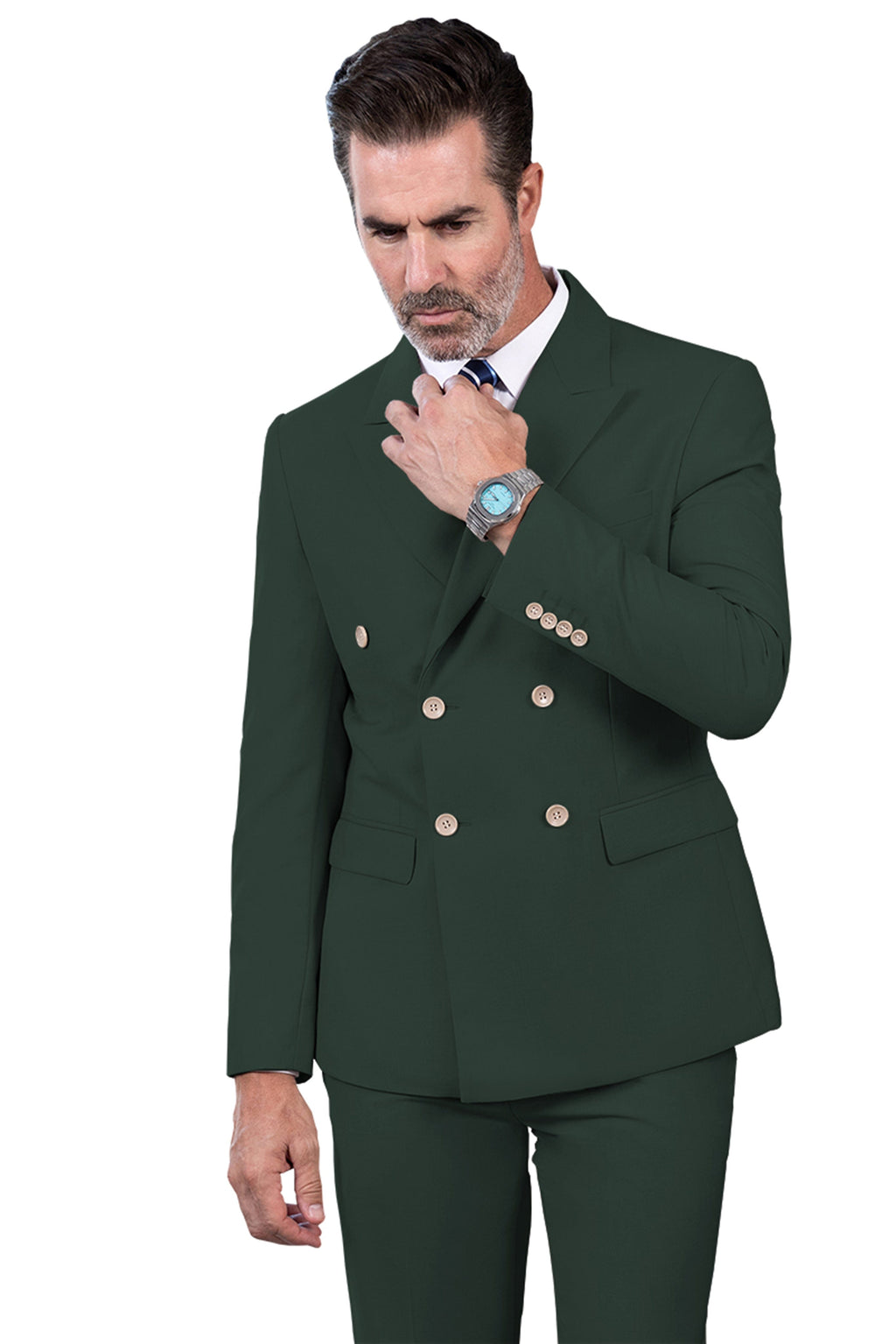 Tiavllya Tiavllya Fashion 2 Pieces Mens Suit Flat Peak Lapel Double Breasted Tuxedos For Wedding (Blazer+Pants)