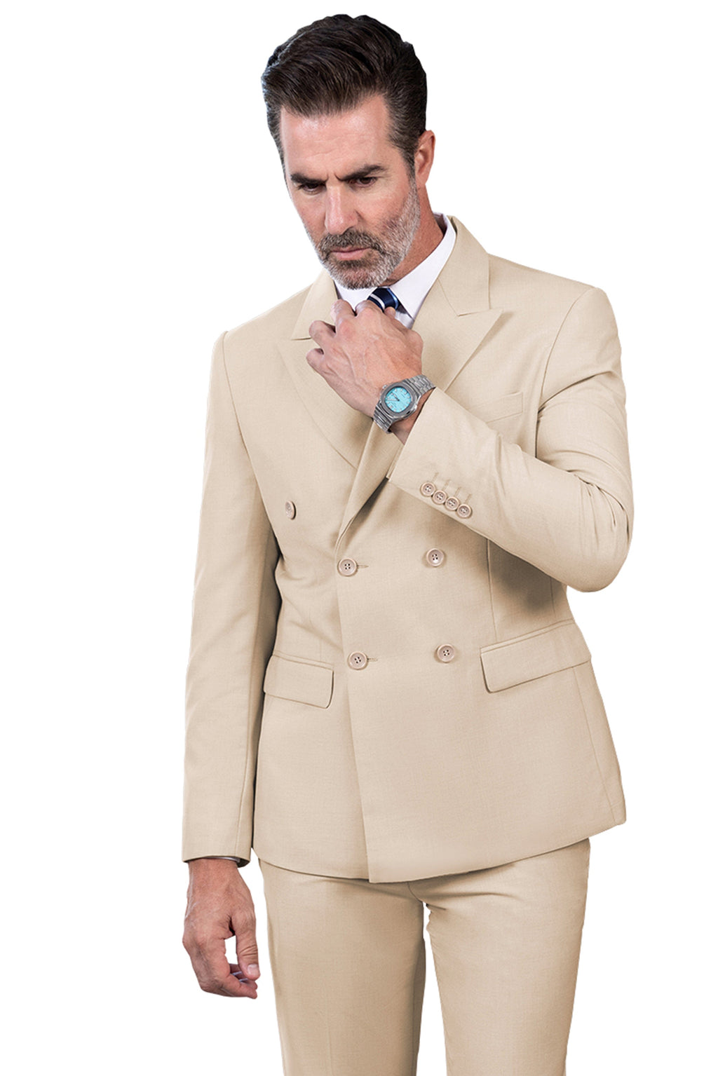 Tiavllya Tiavllya Fashion 2 Pieces Mens Suit Flat Peak Lapel Double Breasted Tuxedos For Wedding (Blazer+Pants)