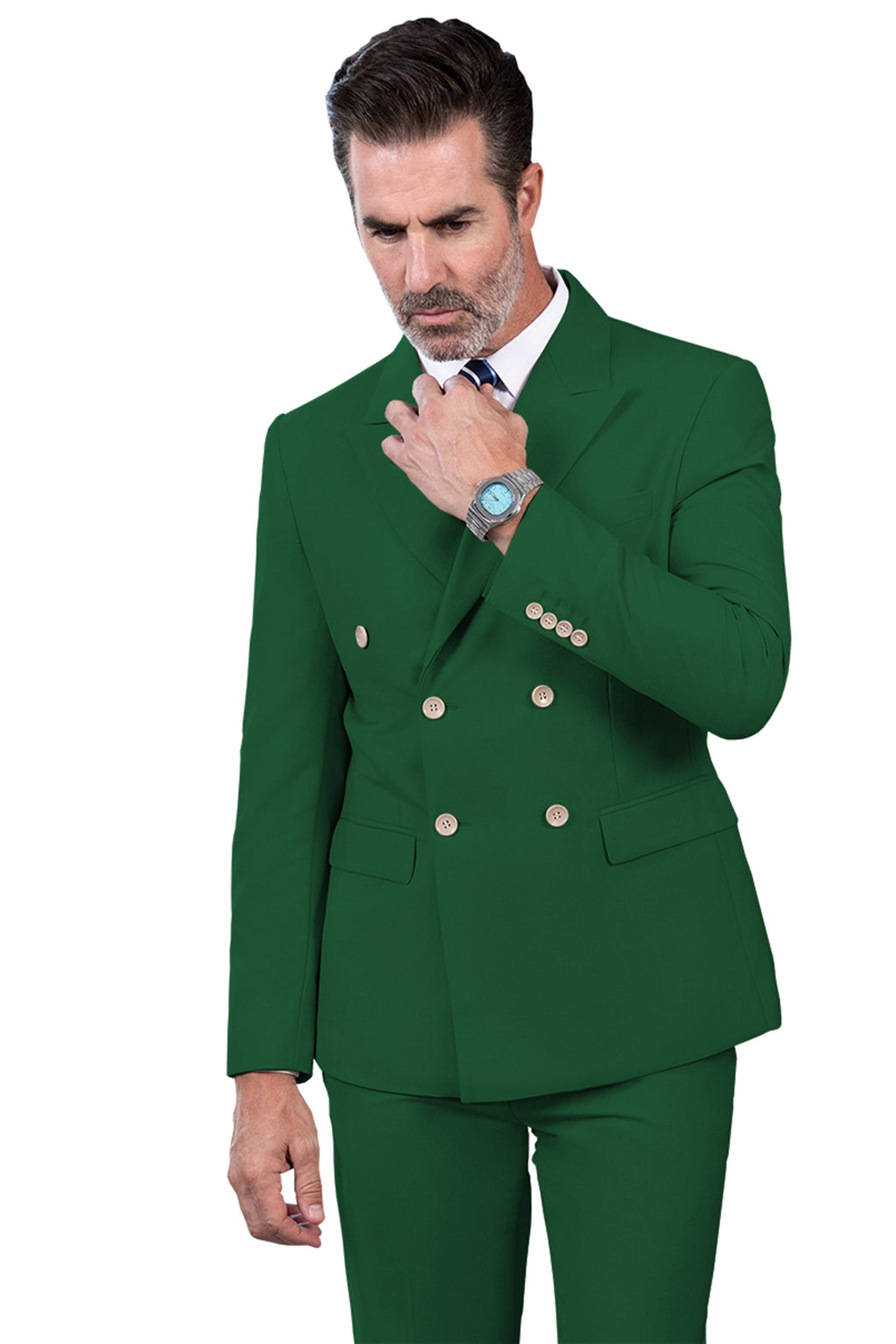 Tiavllya Tiavllya Fashion 2 Pieces Mens Suit Flat Peak Lapel Double Breasted Tuxedos For Wedding (Blazer+Pants)