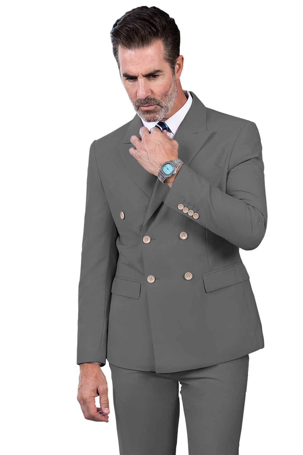 Tiavllya Tiavllya Fashion 2 Pieces Mens Suit Flat Peak Lapel Double Breasted Tuxedos For Wedding (Blazer+Pants)