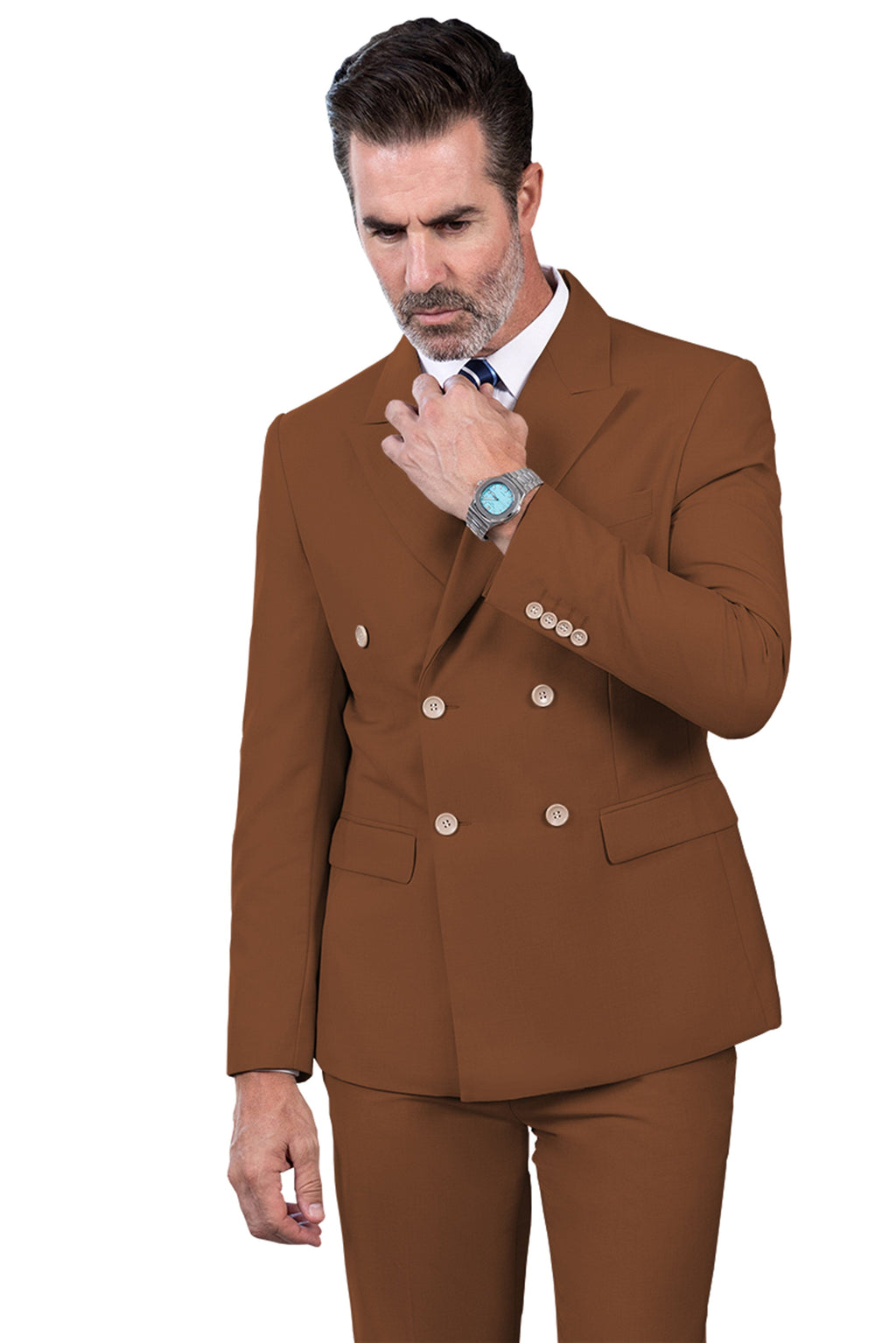 Tiavllya Tiavllya Fashion 2 Pieces Mens Suit Flat Peak Lapel Double Breasted Tuxedos For Wedding (Blazer+Pants)