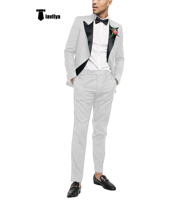 Tiavllya Tiavllya Fashion 2 Pieces Mens Suit Flat Peak Lapel Tuxedos For Wedding (Blazer+Pants)