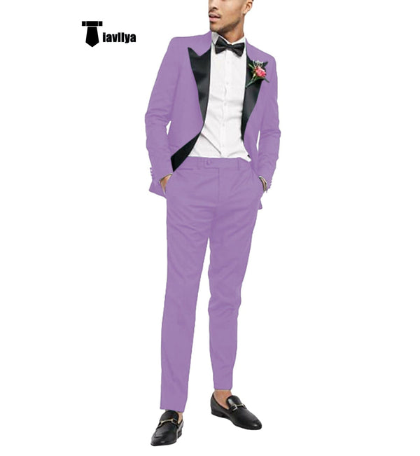 Tiavllya Tiavllya Fashion 2 Pieces Mens Suit Flat Peak Lapel Tuxedos For Wedding (Blazer+Pants)