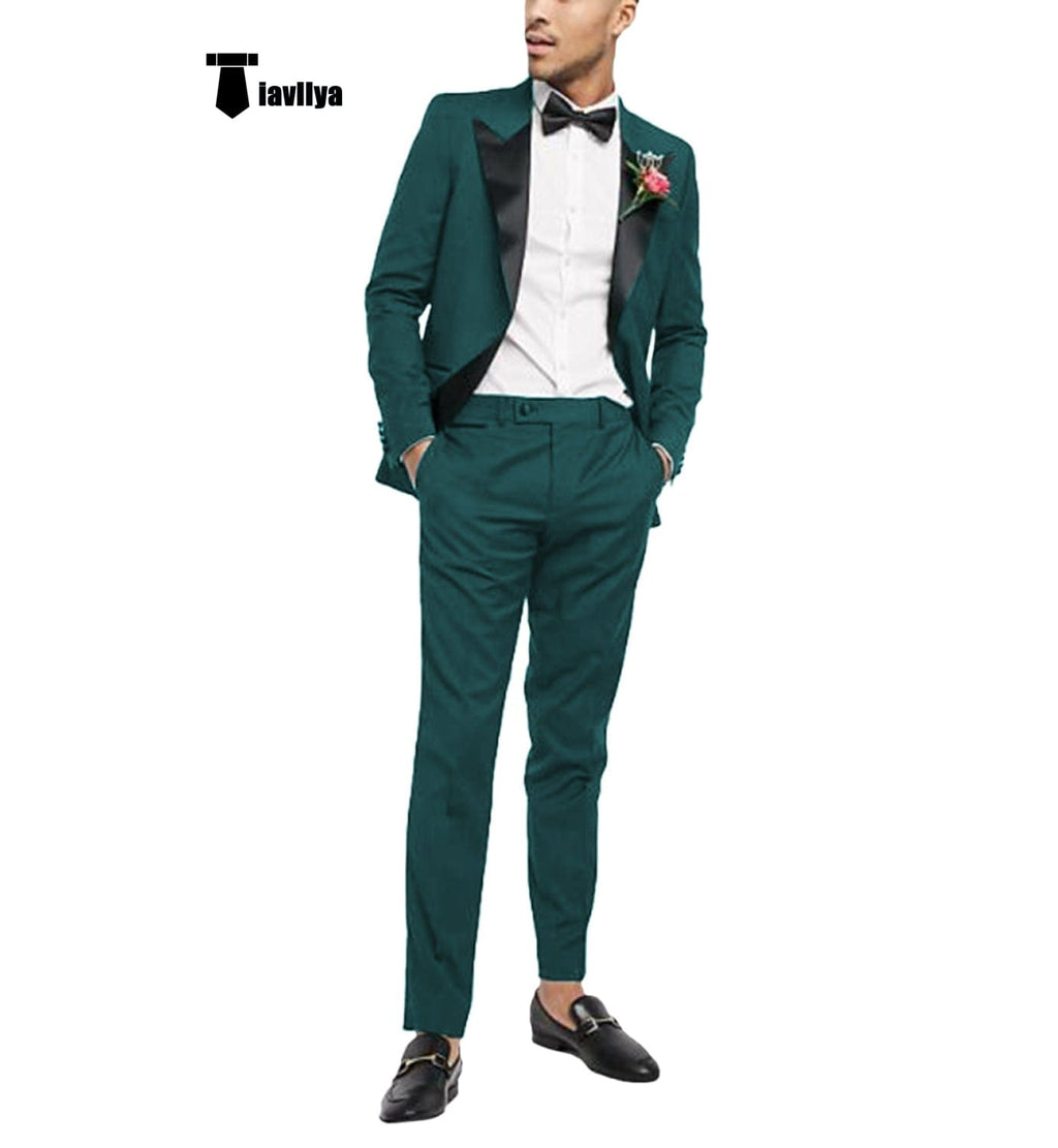 Tiavllya Tiavllya Fashion 2 Pieces Mens Suit Flat Peak Lapel Tuxedos For Wedding (Blazer+Pants)