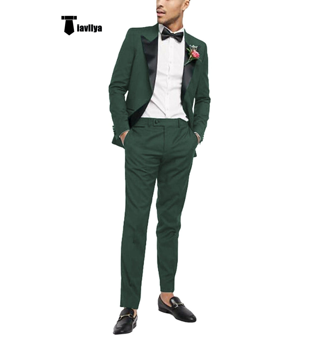 Tiavllya Tiavllya Fashion 2 Pieces Mens Suit Flat Peak Lapel Tuxedos For Wedding (Blazer+Pants)