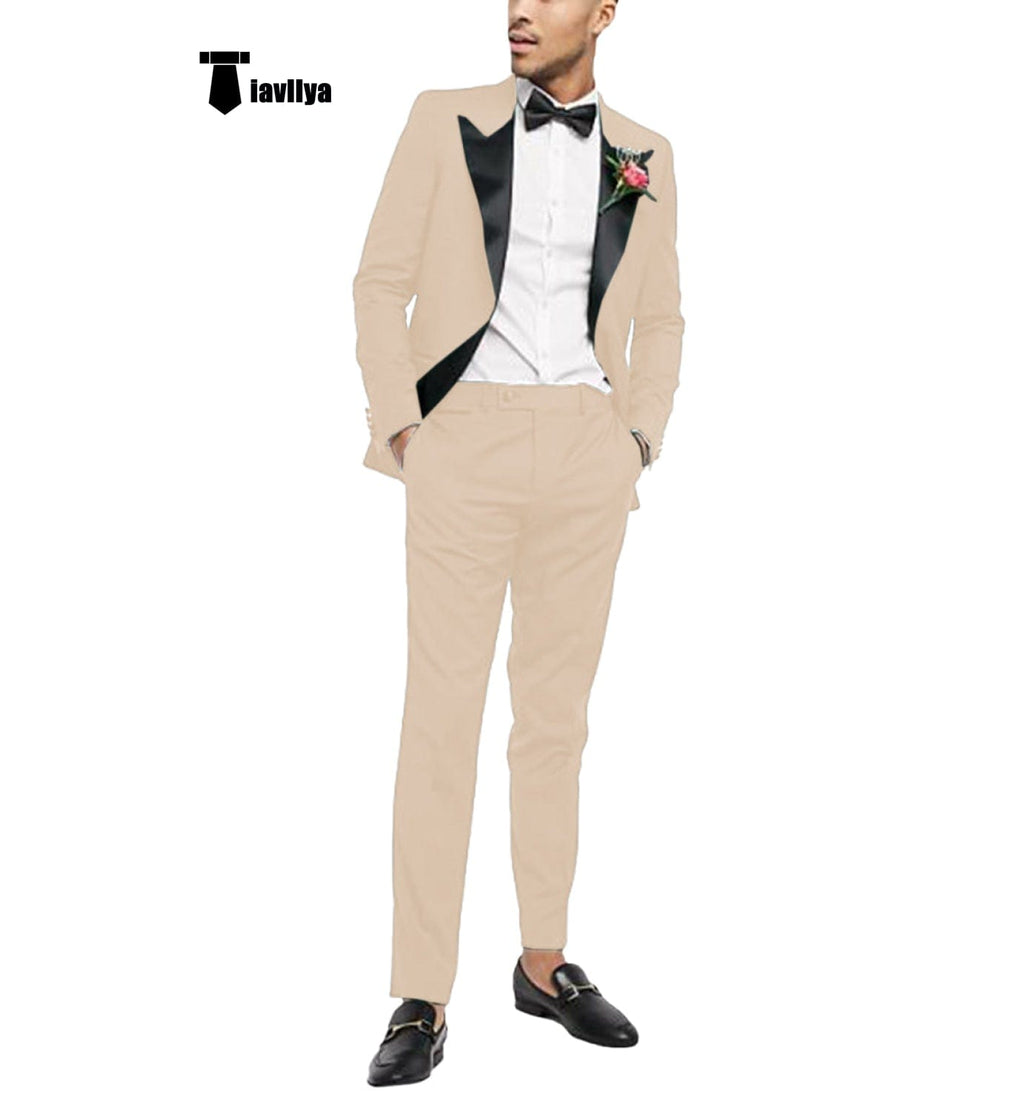 Tiavllya Tiavllya Fashion 2 Pieces Mens Suit Flat Peak Lapel Tuxedos For Wedding (Blazer+Pants)