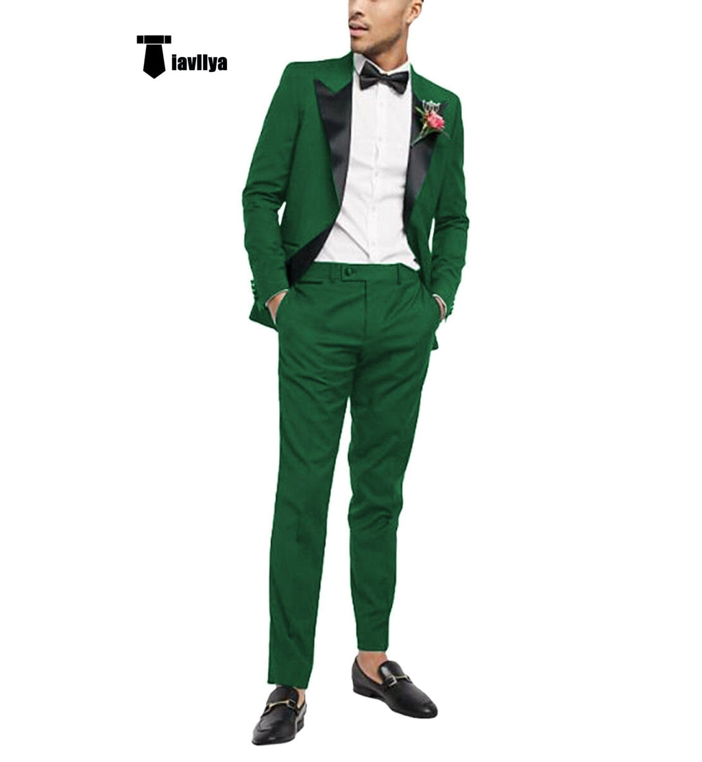 Tiavllya Tiavllya Fashion 2 Pieces Mens Suit Flat Peak Lapel Tuxedos For Wedding (Blazer+Pants)