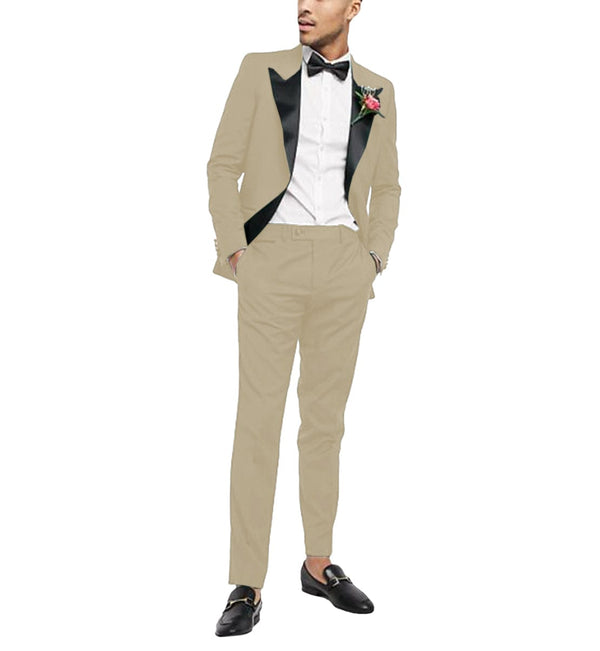 Tiavllya Tiavllya Fashion 2 Pieces Mens Suit Flat Peak Lapel Tuxedos For Wedding (Blazer+Pants)