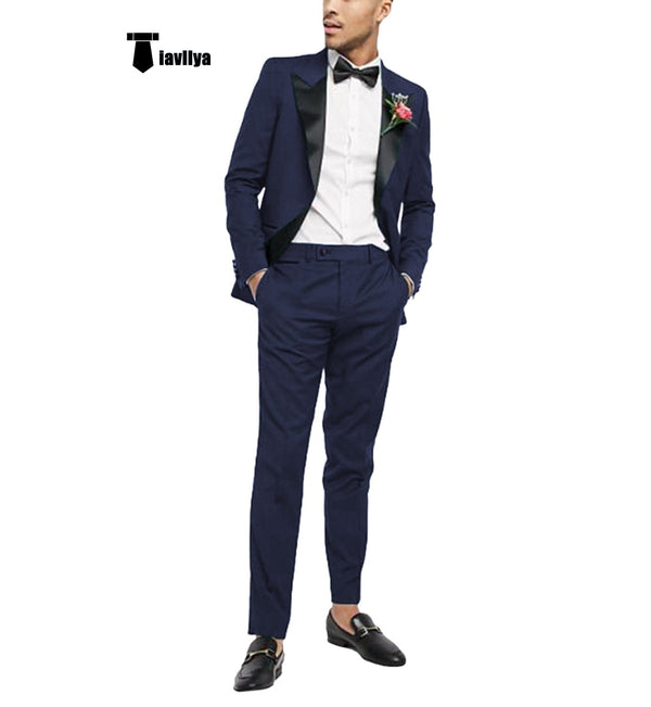 Tiavllya Tiavllya Fashion 2 Pieces Mens Suit Flat Peak Lapel Tuxedos For Wedding (Blazer+Pants)
