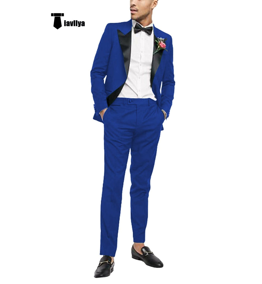 Tiavllya Tiavllya Fashion 2 Pieces Mens Suit Flat Peak Lapel Tuxedos For Wedding (Blazer+Pants)