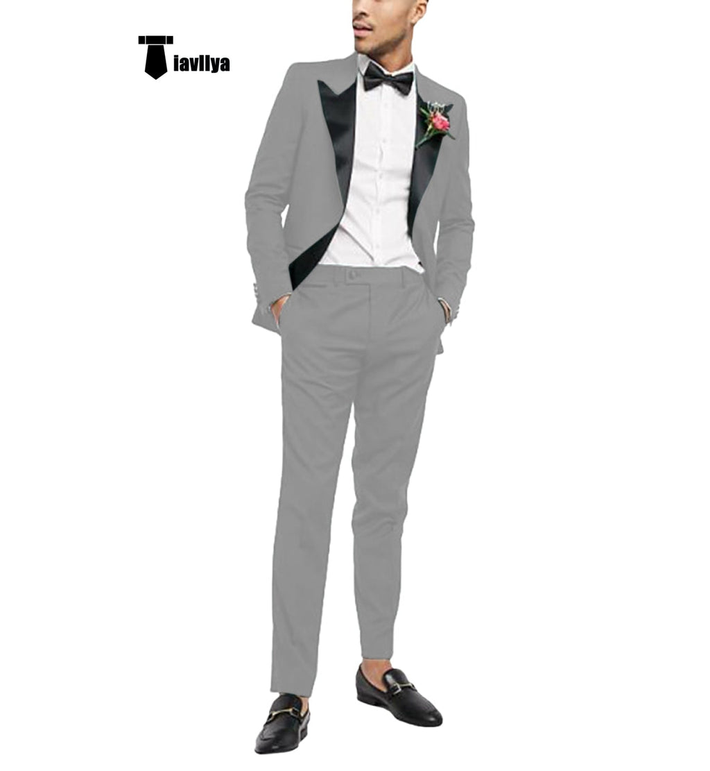 Tiavllya Tiavllya Fashion 2 Pieces Mens Suit Flat Peak Lapel Tuxedos For Wedding (Blazer+Pants)