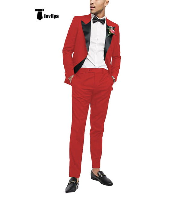 Tiavllya Tiavllya Fashion 2 Pieces Mens Suit Flat Peak Lapel Tuxedos For Wedding (Blazer+Pants)