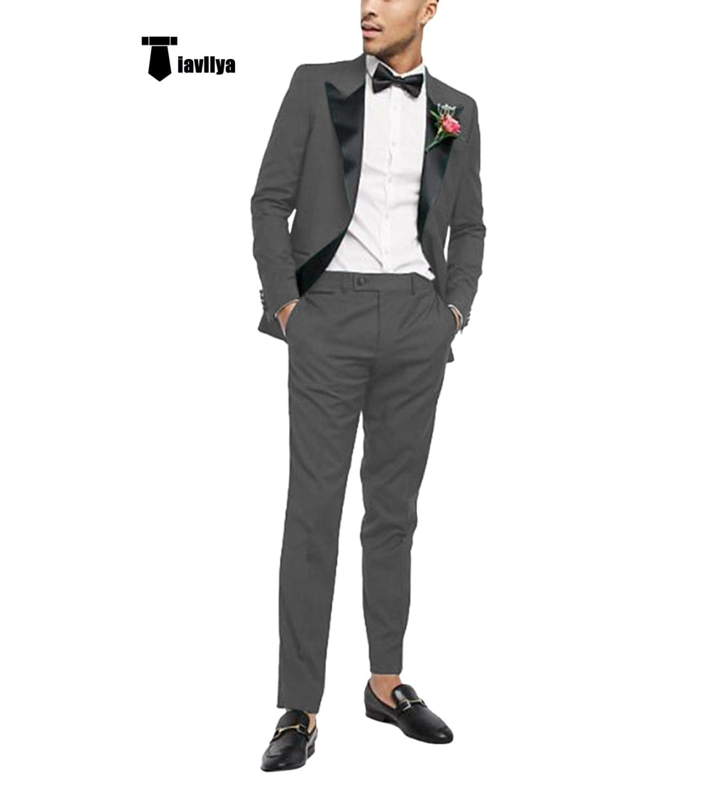 Tiavllya Tiavllya Fashion 2 Pieces Mens Suit Flat Peak Lapel Tuxedos For Wedding (Blazer+Pants)