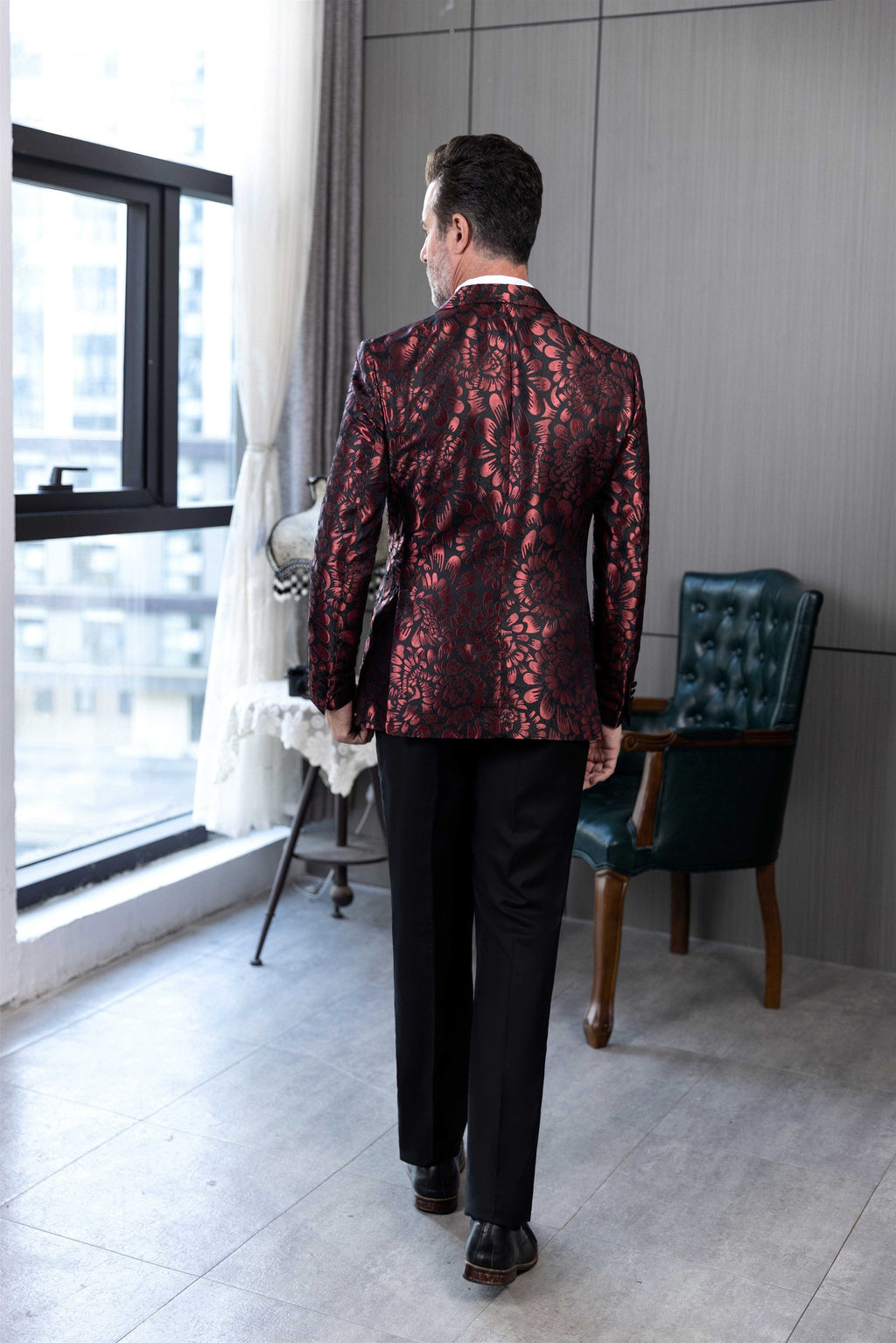 Tiavllya Tiavllya Fashion 3 Pieces Mens Patterned Suit Flat Peak Lapel Tuxedos（Blazer+Vest+Pants）