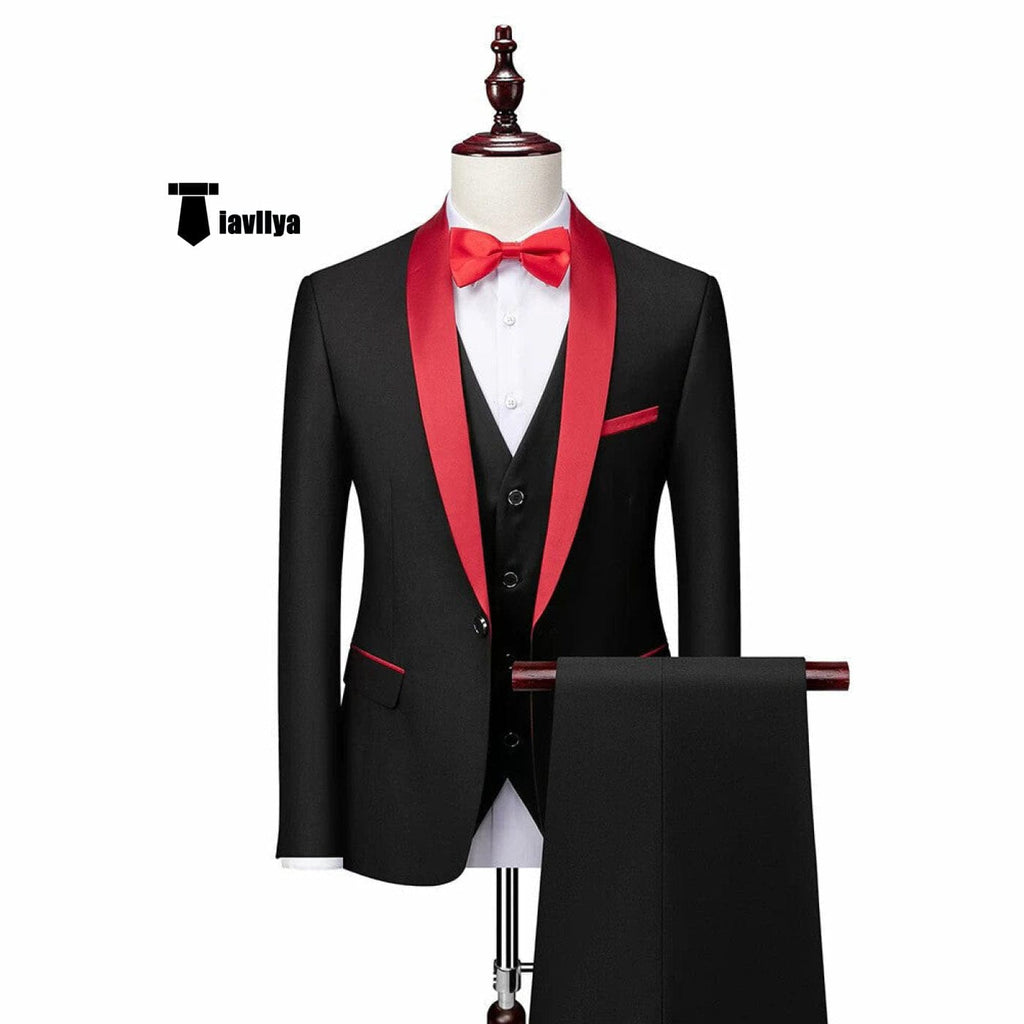 Tiavllya Tiavllya Fashion 3 Pieces Mens Suit Flat Shawl Lapel Tuxedos (Blazer+vest+Pants)