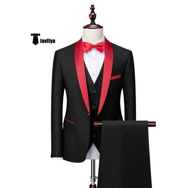 Tiavllya Tiavllya Fashion 3 Pieces Mens Suit Flat Shawl Lapel Tuxedos (Blazer+vest+Pants)